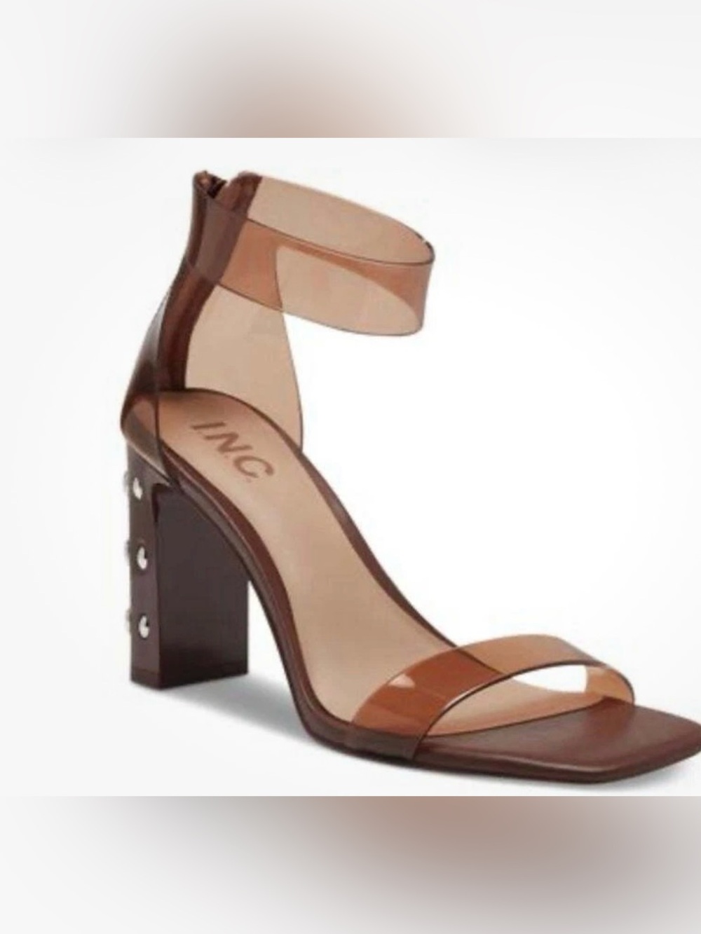 INC High Heel Brown Sandal With Silver Studded Heel Size 8 1/2